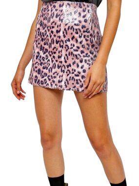 Free People FP One Mini Skirt Sequin Leopard Animal Print Mauve Black 8